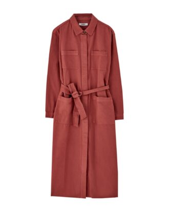 Long Denim Trench Coat With Belt